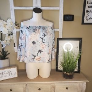 Forever 21 flowery blue top with bell sleeves